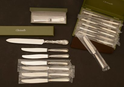 null CHRISTOFLE.

Set in silver plated metal including six knives, twelve dessert...