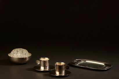 null CHRISTOFLE.

Silver plated set including a butter dish, a flower bowl and a...