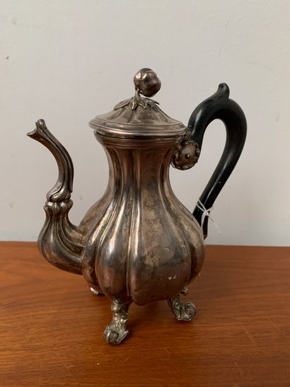 A small silver coffee pot, the body monogrammed,...
