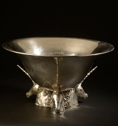null Jean BOGGIO (born in 1963).

Large flared bowl, the base formed by three unicorn...