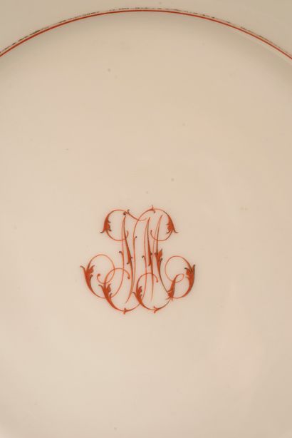 null LE ROSEY, Paris.

Part of a white porcelain dinner service with red lines (minor...