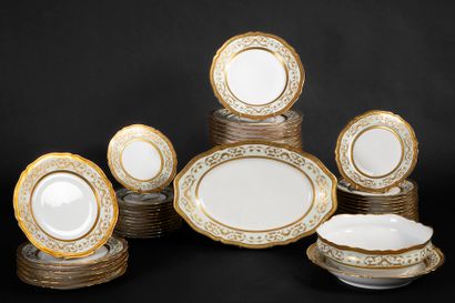  LIMOGES. 
Part of a white porcelain dinner service, the green wing with a rich frieze...