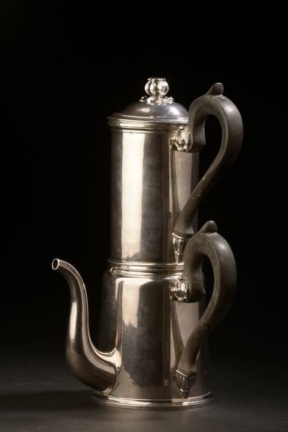 Coffee pot truncated in silver with two compartments,...