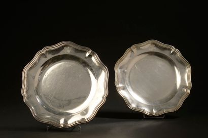 Pair of circular silver dishes with five...
