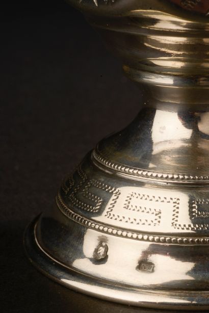 null Cup of kiddush on pedestal in silver 800 thousandths with engraved geometrical...