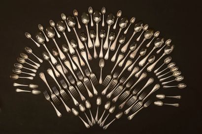 A set of silver cutlery, with threaded handles...