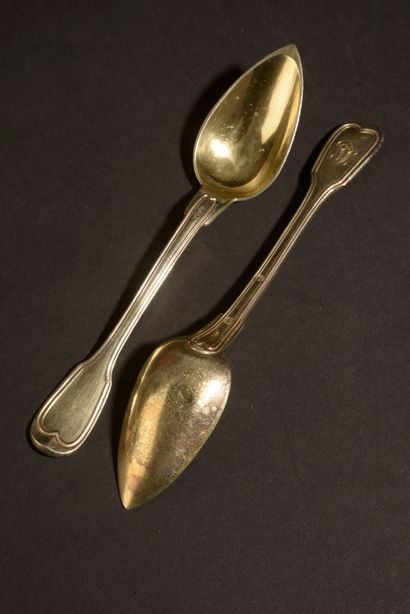 null Set of twelve small spoons in vermeil, model with net, the spatula monogrammed...
