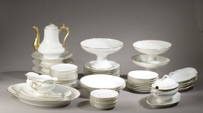 null LIMOGES.

Part of a white porcelain dinner service with gilded fillets (wear...