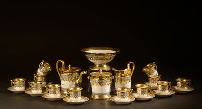  PARIS. 
Part of a porcelain coffee service with neo-Gothic gold and blue frieze...