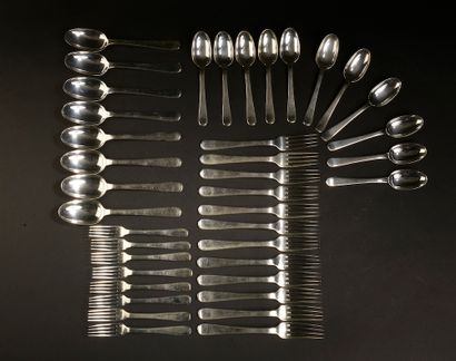 null PUIFORCAT Paris.

Part of a silver menagere including twelve large forks, eight...