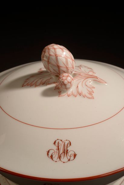 null LE ROSEY, Paris.

Part of a white porcelain dinner service with red lines (minor...