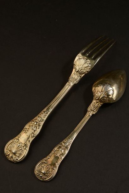 null Part of a set of vermeil dessert spoons and forks, the spatula violonée, the...