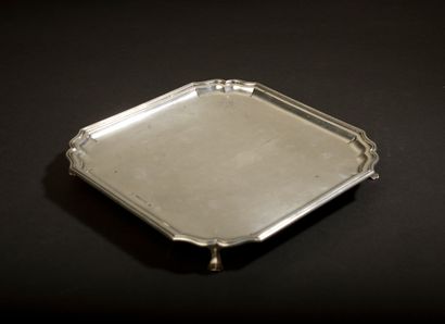 Silver card tray of square shape with cut...