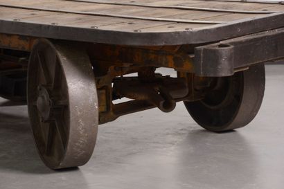 null 
Large coffee table made of an old industrial cart, the rectangular top with...