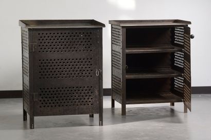 null 
Two industrial steel furniture with oxidized patina that can form a pair. The...
