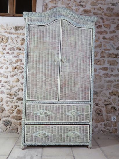 White and blue rattan cabinet, opening with...