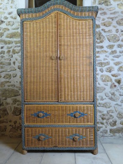 Natural and green rattan cabinet, opening...