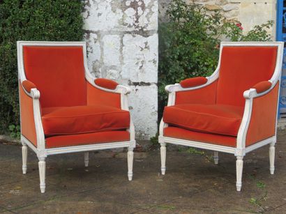 Pair of armchairs in the Louis XVI style,...
