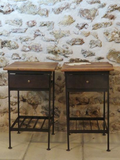 Pair of bedside tables, the top in natural...