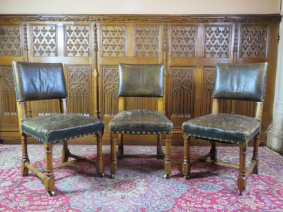 Suite of three chairs in the Louis XIII style,...