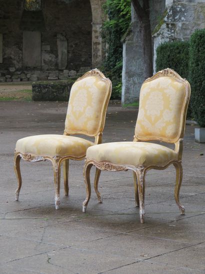 Pair of Louis XV style chairs, carved and...