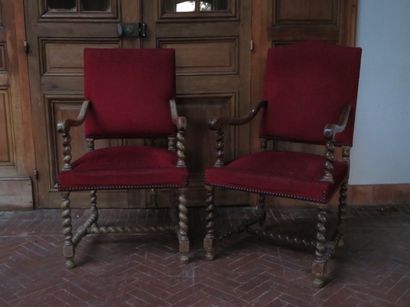 Pair of armchairs in the Louis XIII style,...