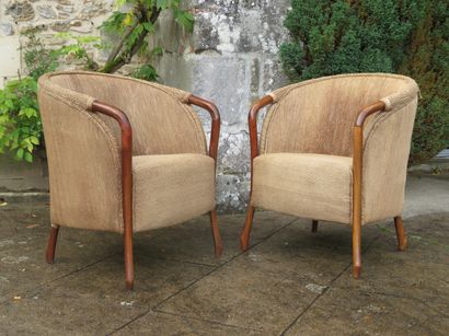 Pair of gondola armchairs in curved natural...