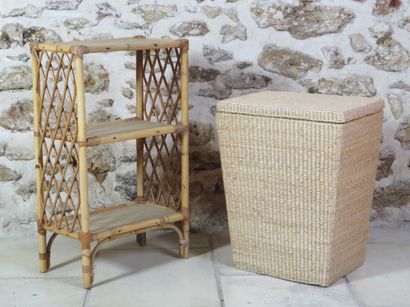 Three-tiered shelf in woven rattan and bamboo,...