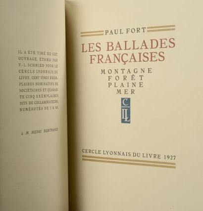 null [SCHMIED] FORT (Paul). Les Ballades françaises. Lyon, cercle lyonnais du livre,...