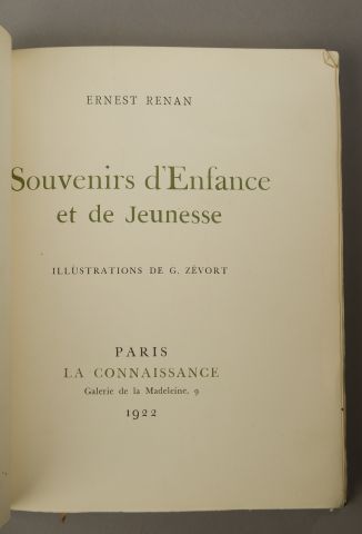 null Set of two works :



RENAN (Ernest). Memories of Childhood and Youth. Paris,...