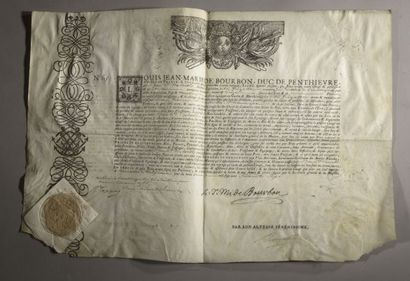 null LOUIS XIV. P.S. (secretary), Poitiers December 1651; vellum in-plano with painted...