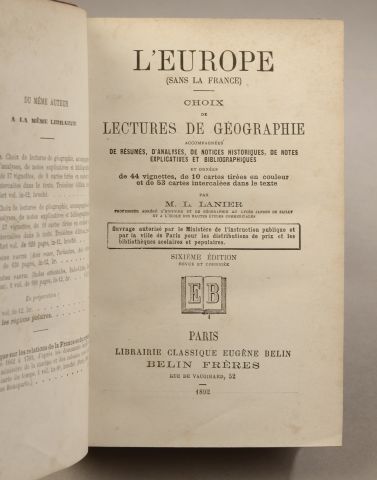 null LANIER. L'Europe (sans la France). Paris, Belin, 1892.

In-8, illustré de 44...