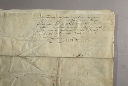 null LOUIS XIV. P.S. (secrétaire), Poitiers décembre 1651 ; vélin in-plano avec armoiries...
