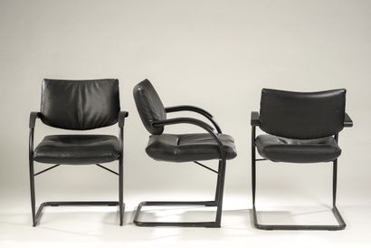 null VITRA Editions.

Suite of three black lacquered tubular metal armchairs, adjustable...