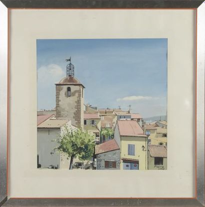 null *Pierre LEVE (XXth century). 

Southern village.

Gouache signed lower right....