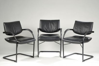 null VITRA Editions.

Suite of three black lacquered tubular metal armchairs, adjustable...