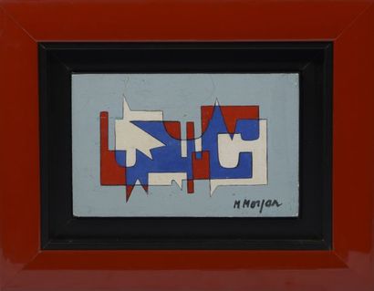 null Michèle MORGAN (1920-2016).

Composition abstraite en bleu et rouge.

Huile...