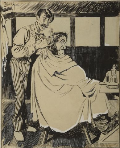 null CARAN D'ACHE (1858-1909).

Le coiffeur.

Encre de Chine avec rehauts de gouache...