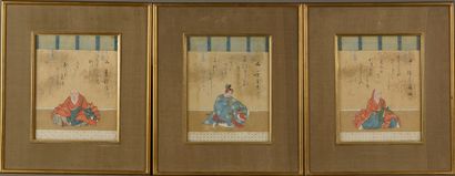 null JAPON - Milieu Epoque EDO (1603-1868).

Trois encres polychromes sur papier,...