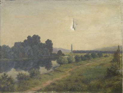 null LACOUR (XIXe-XXe siècle).

Paysage de campagne à la rivière.

Huile sur toile...