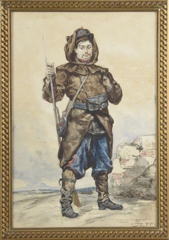 null Georges CLAIRIN (1843-1919).

Soldat.

Aquarelle signée, dédicacée et datée...