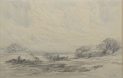 null Henri Louis FOREAU (1866-1938).

Barque en bord de rivière.

Crayon graphite...