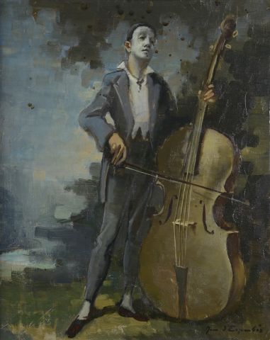Jean d'ESPARBÈS (1899-1968).

Pierrot contrebassiste.

Huile...