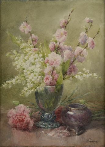 null François RIVOIRE (1842-1919).

Bouquet de fleurs ; Paysage de parc à la rotonde.

Aquarelle...