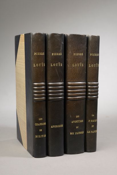 null 
Set of four volumes in half blue leather binding with corners, gilt head, including...