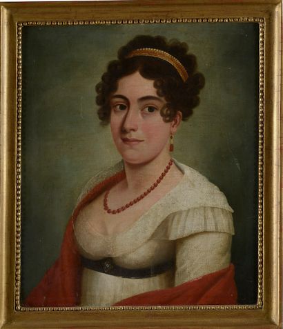 null 
Ecole du XIXe siècle.




Portrait de femme au châle rouge. 




Huile sur...