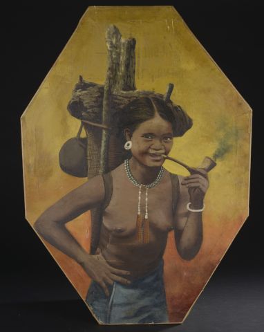 null School of the XXth century.

Indochinese woman smoking a pipe.

Oil on octagonal...