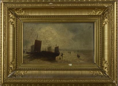 null School of the XIXth century.

Boats on the shore.

Oil on mahogany panel signed...