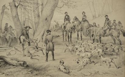 null Victor ADAM (1801-1866).

Scènes de chasse à courre.

Deux estampes signées...
