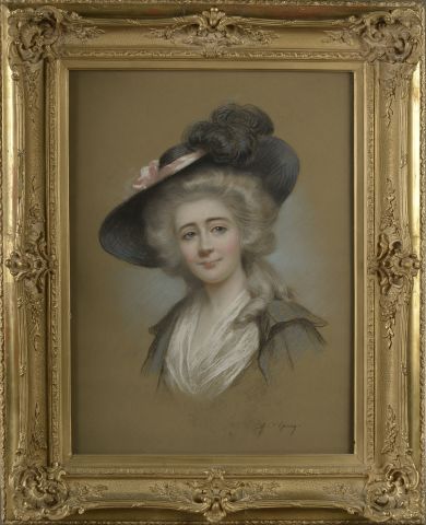 null Marie d'EPINAY (1870-1960). 

Portrait d'une élégante au chapeau à plume.

Pastel...